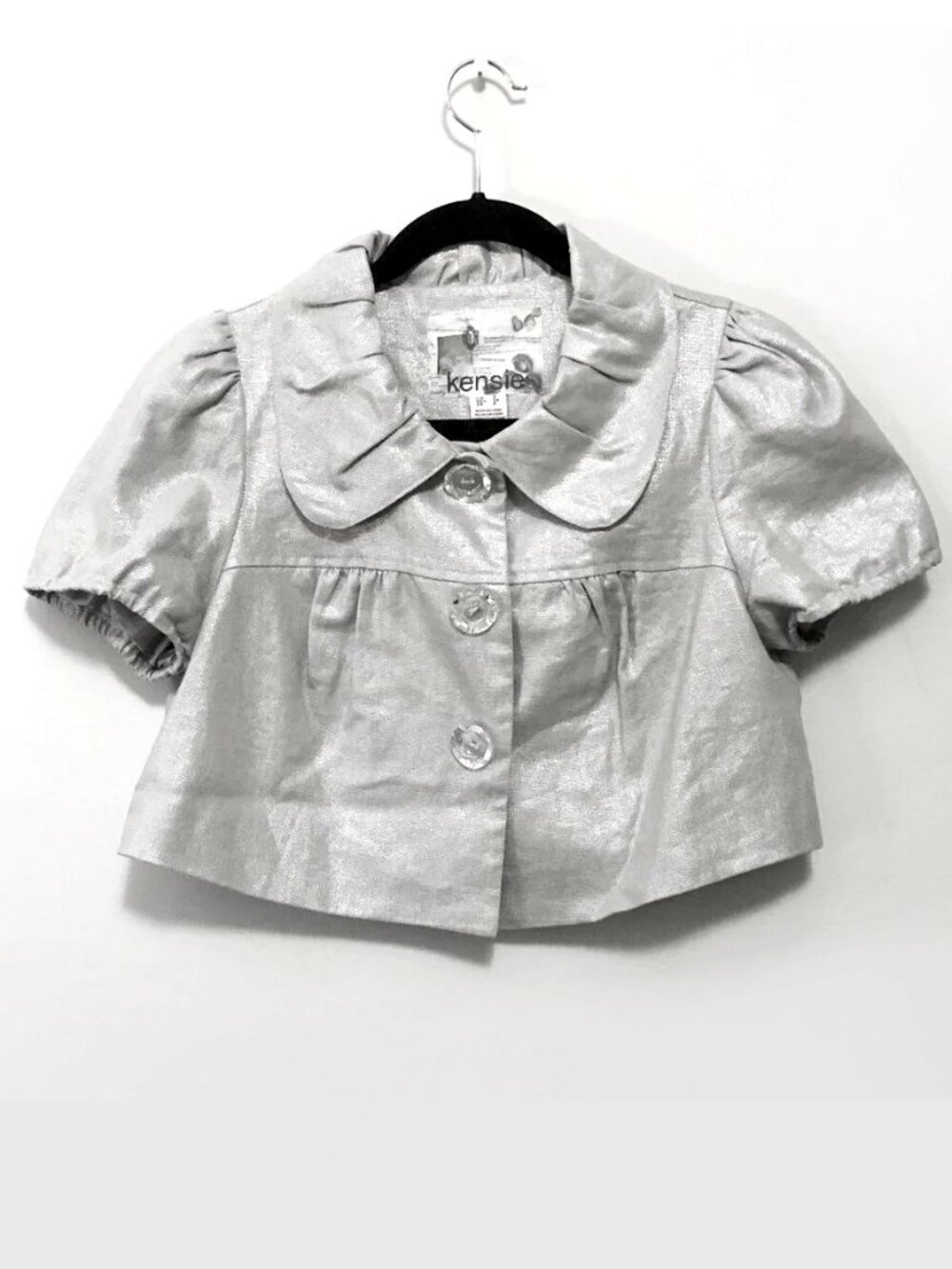 Fairygrunge Silvery Linen Castlecore Bolero Jacket with Diamond Buttons - S